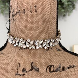 BaubleBar Gold tone Crystal Choker Necklace or Headband on Black Ribbon tie